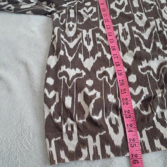 Talbots Women's Size 1X Brown Beige Ikat Pattern Cotton Silk Blend Cardigan - Picture 11 of 13